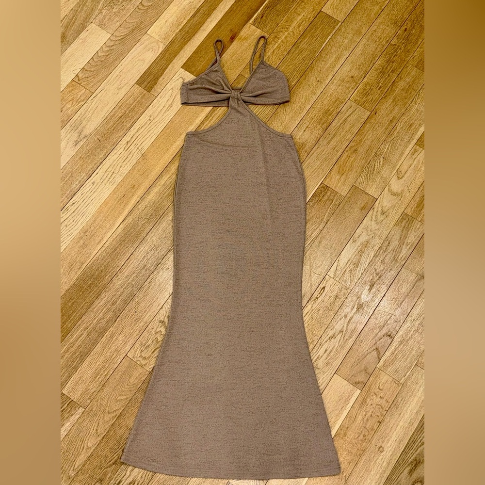 Spaghetti Strap Nude Khaki Cutout Maxi Dress Size Medium - Picture 4 of 8